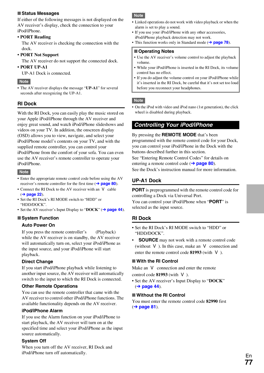 Onkyo TX-NR5009 instruction manual Controlling Your iPod/iPhone, RI Dock 