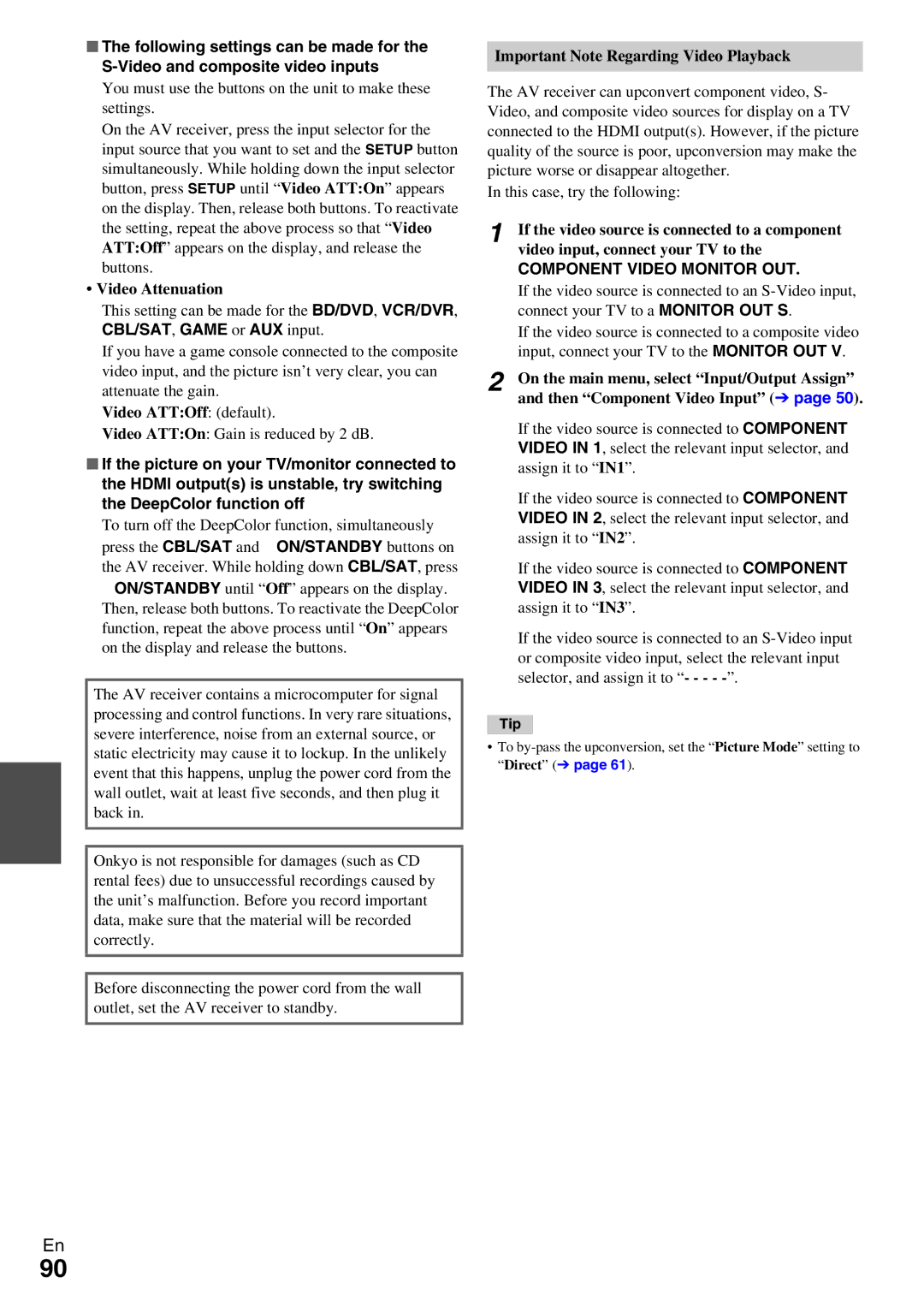 Onkyo TX-NR5009 instruction manual Video Attenuation, Video ATTOff default, Video ATTOn Gain is reduced by 2 dB 