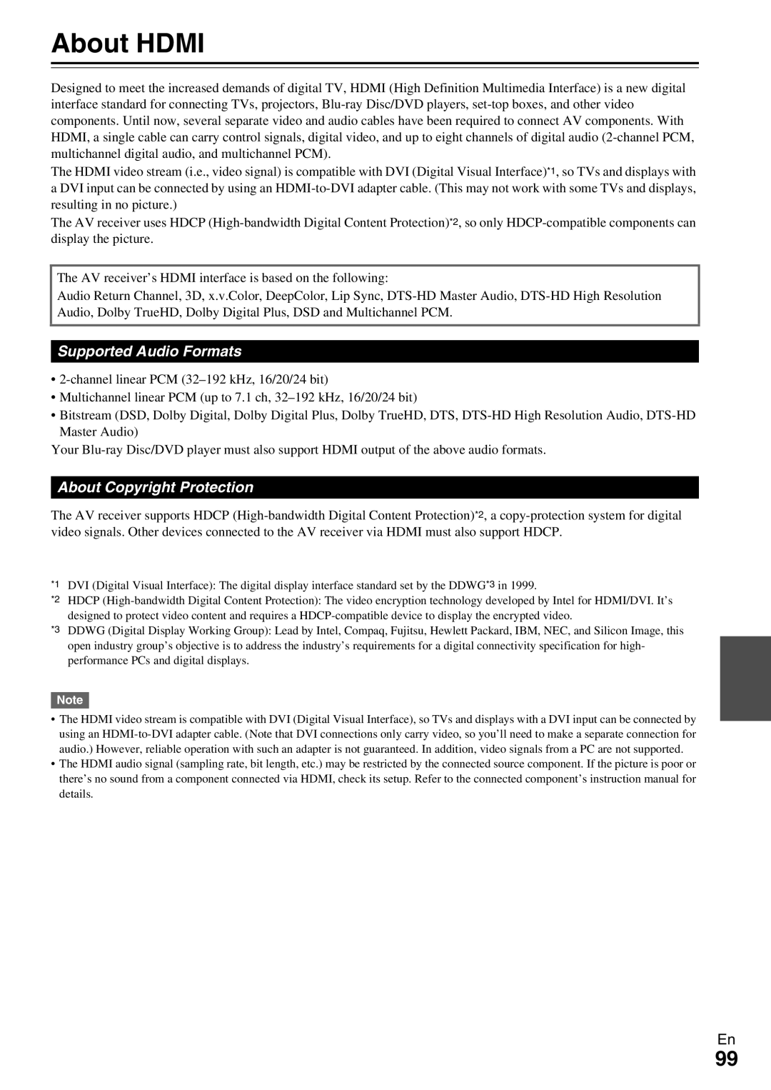 Onkyo TX-NR5009 instruction manual About Hdmi, Supported Audio Formats, About Copyright Protection 