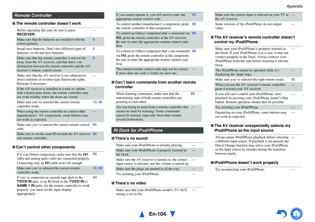 Onkyo TX-NR5010 instruction manual En-104, Remote Controller, RI Dock for iPod/iPhone 