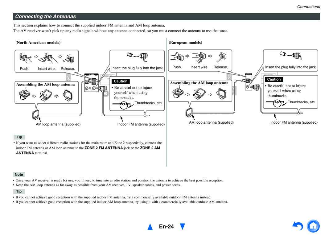 Onkyo TX-NR5010 instruction manual En-24, Connecting the Antennas, Assembling the AM loop antenna 