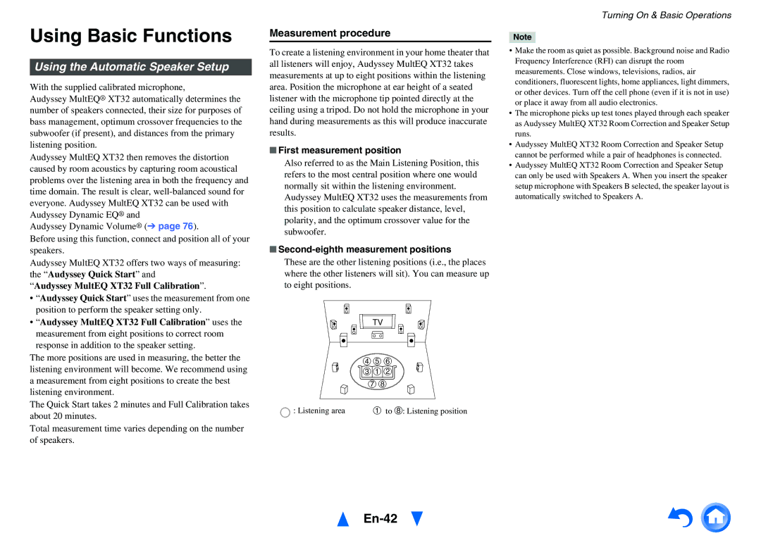 Onkyo TX-NR5010 instruction manual Using Basic Functions, En-42, Using the Automatic Speaker Setup, Measurement procedure 