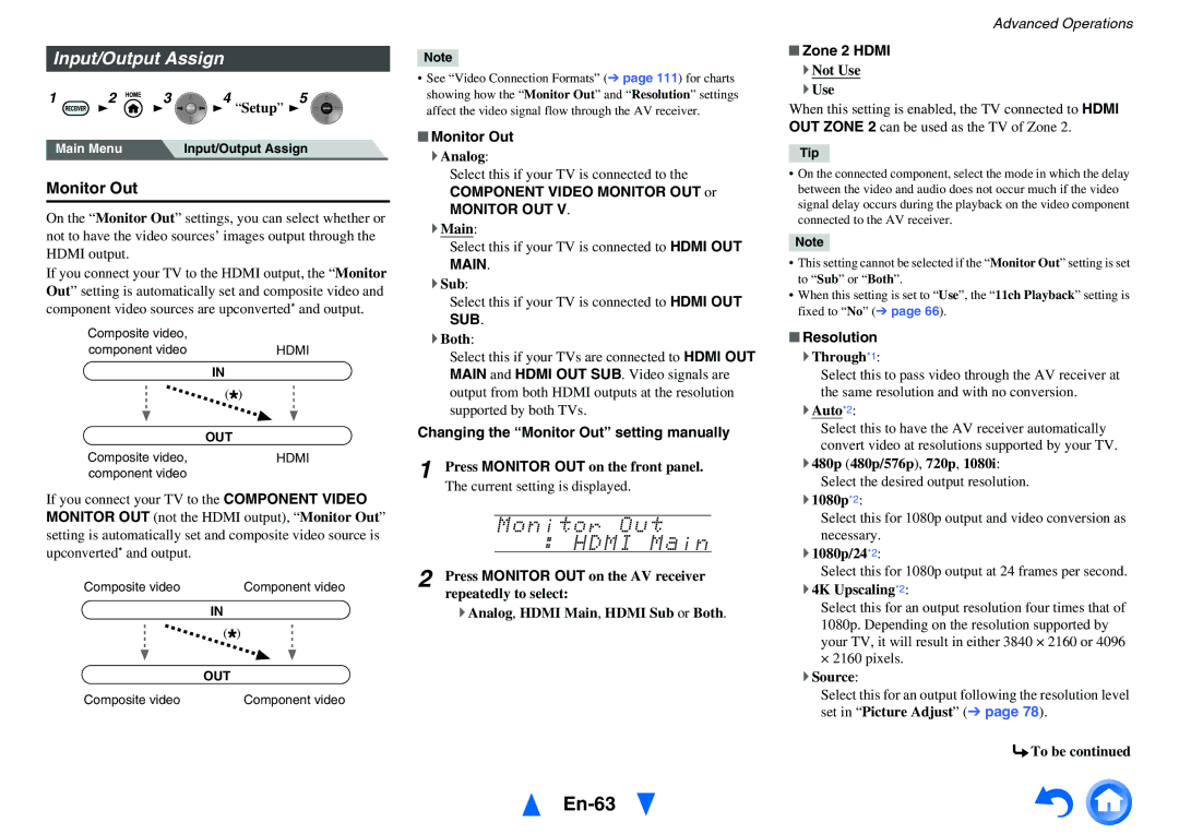 Onkyo TX-NR5010 instruction manual En-63, Input/Output Assign, Monitor Out, Monitor OUT, Sub 
