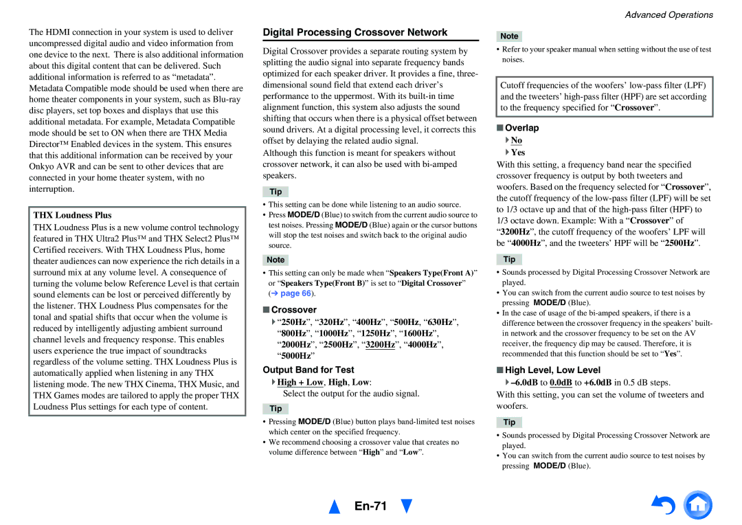 Onkyo TX-NR5010 instruction manual En-71, Digital Processing Crossover Network 