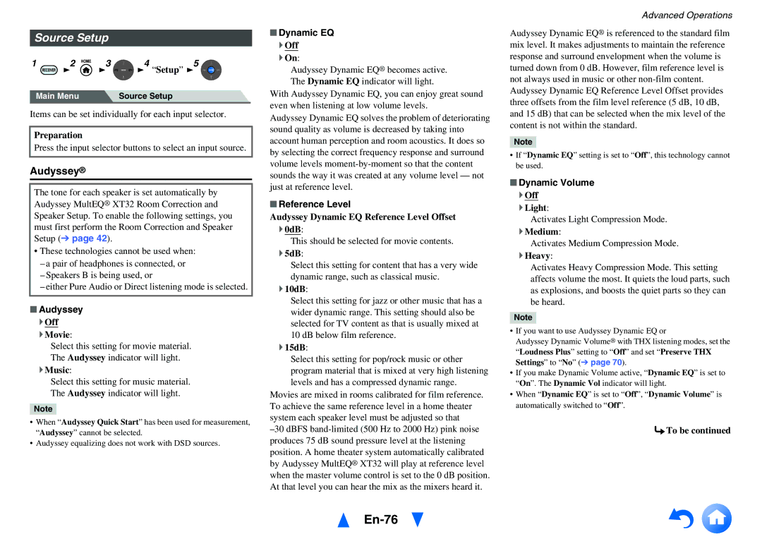 Onkyo TX-NR5010 instruction manual En-76, Source Setup, Reference Level 