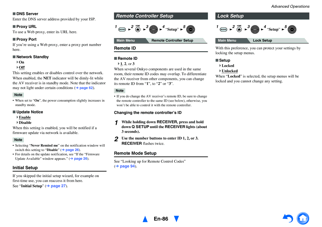 Onkyo TX-NR5010 instruction manual En-86, Remote Controller Setup, Lock Setup 