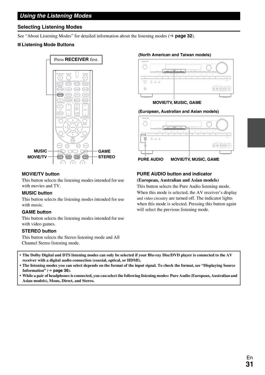 Onkyo TX-NR509 instruction manual Using the Listening Modes, Selecting Listening Modes 