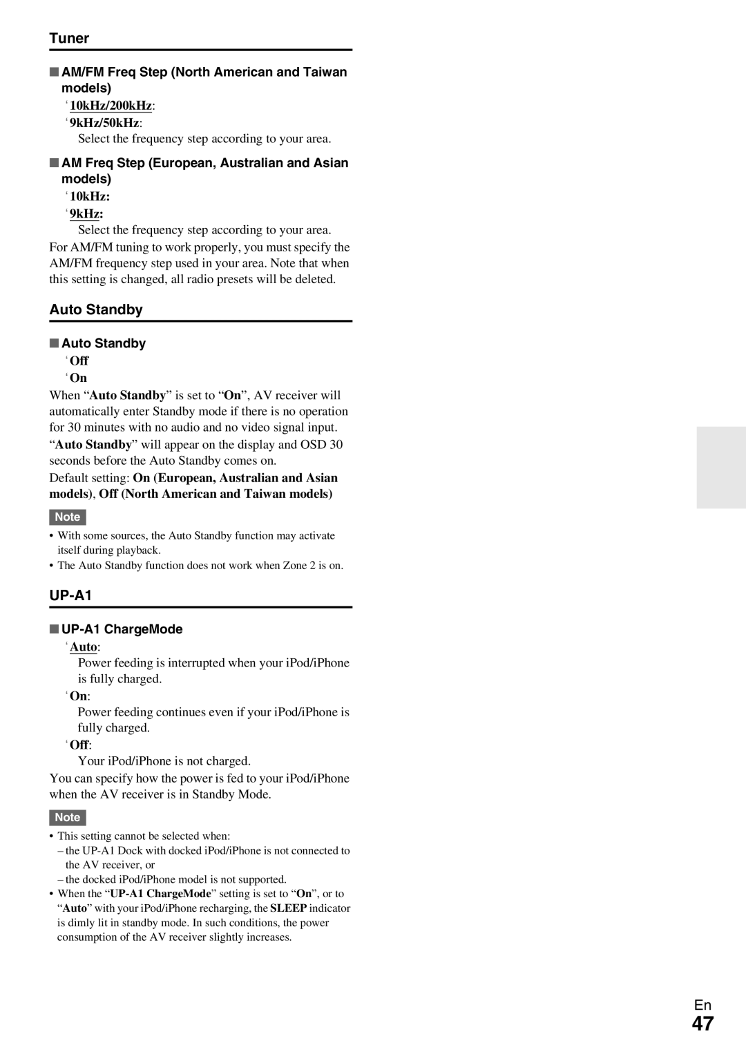 Onkyo TX-NR509 instruction manual Tuner, Auto Standby 