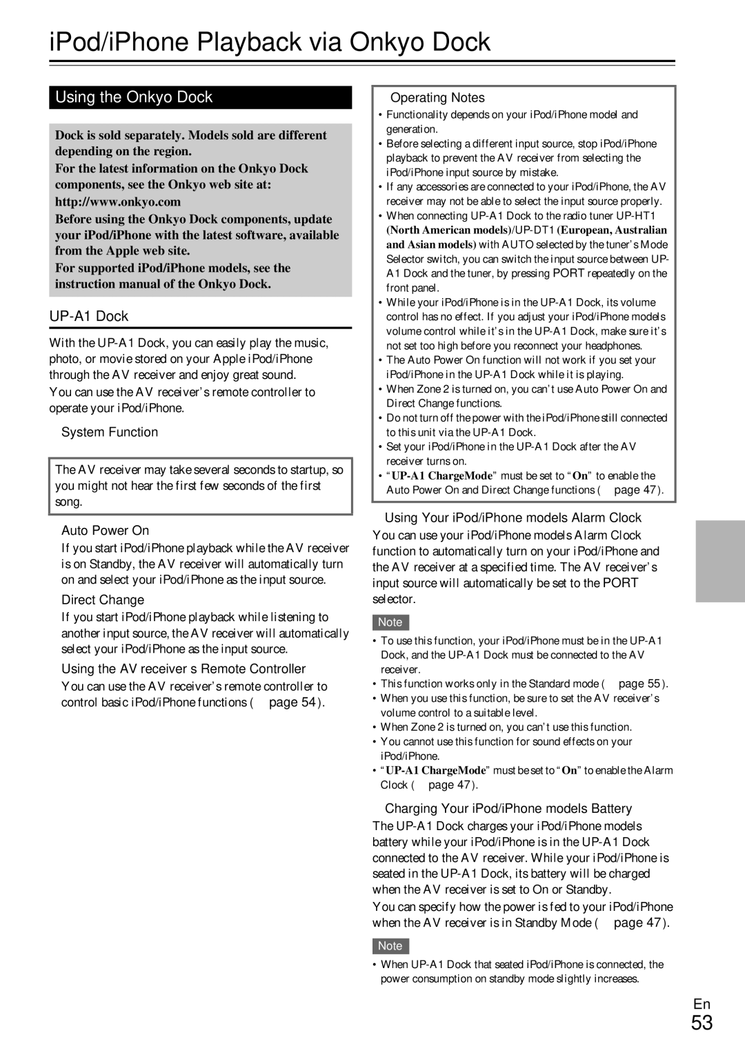 Onkyo TX-NR509 instruction manual IPod/iPhone Playback via Onkyo Dock, Using the Onkyo Dock, UP-A1 Dock 