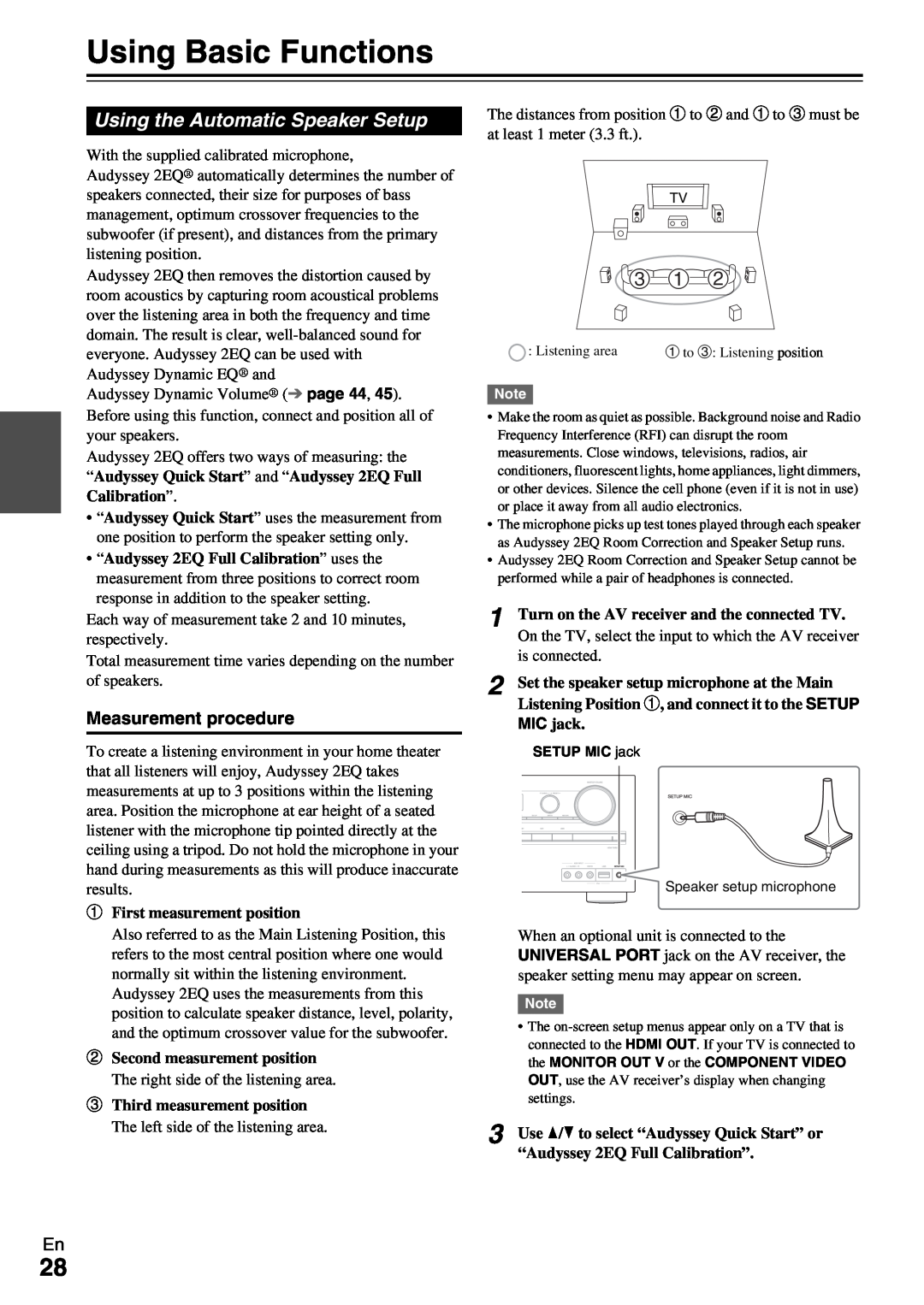 Onkyo TX-NR509 instruction manual Using Basic Functions, c a b, Using the Automatic Speaker Setup, Measurement procedure 