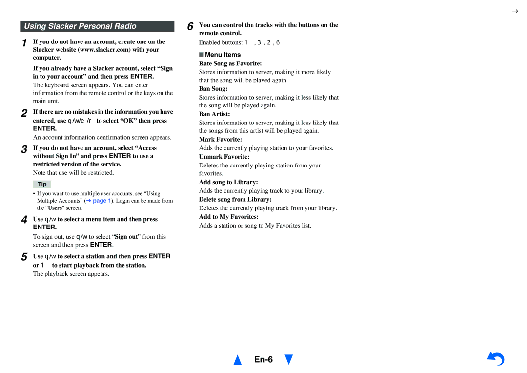 Onkyo TX-NR515 instruction manual Using Slacker Personal Radio 