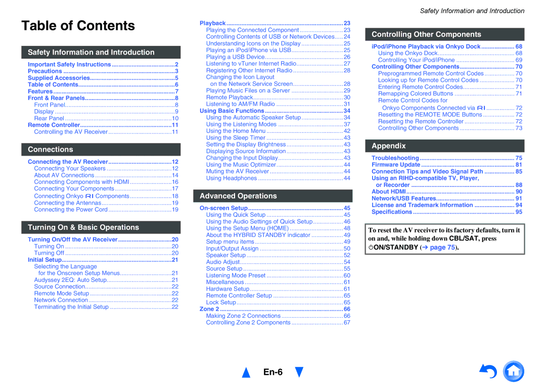 Onkyo TX-NR515 instruction manual Table of Contents 