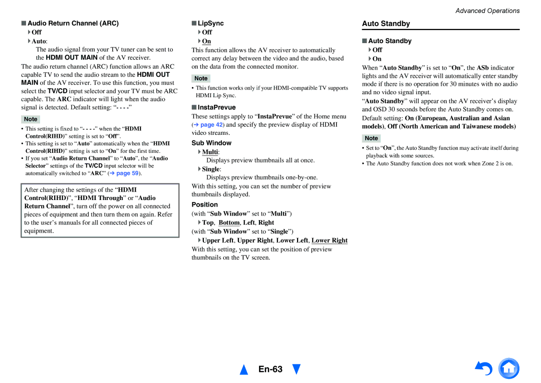 Onkyo TX-NR515 instruction manual En-63, Auto Standby 