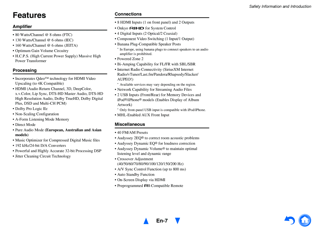 Onkyo TX-NR515 instruction manual Features, En-7 