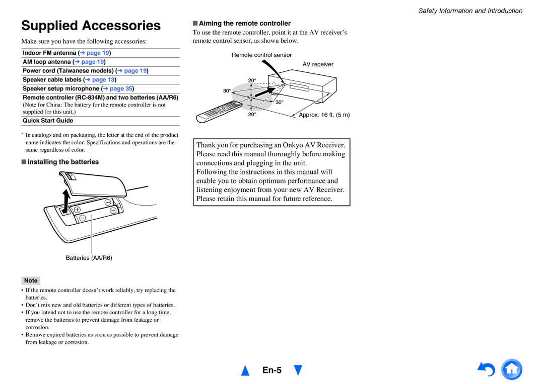 Onkyo TX-NR515 instruction manual Supplied Accessories, En-5 