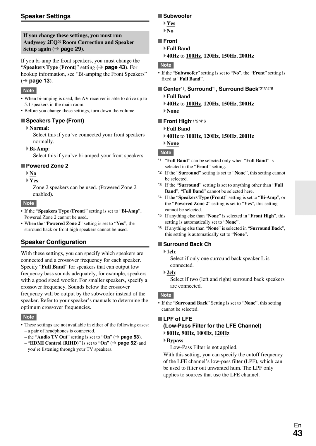 Onkyo TX-NR579 instruction manual Speaker Settings 