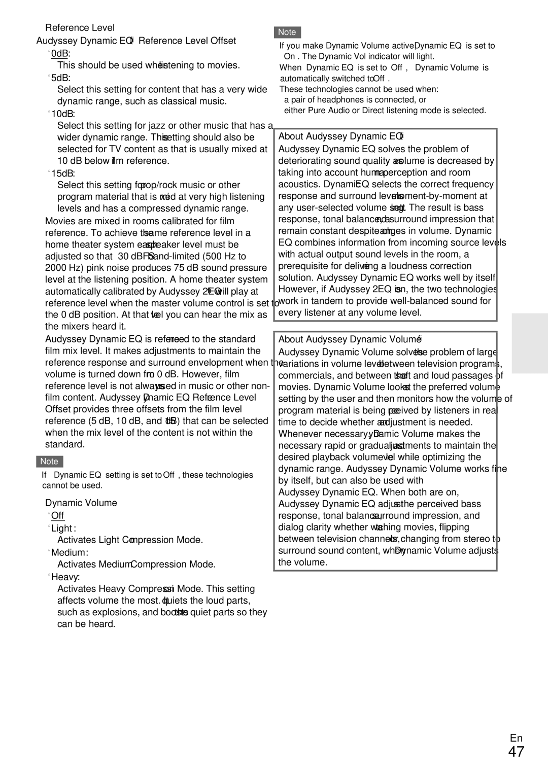 Onkyo TX-NR579 instruction manual Reference Level, Dynamic Volume 