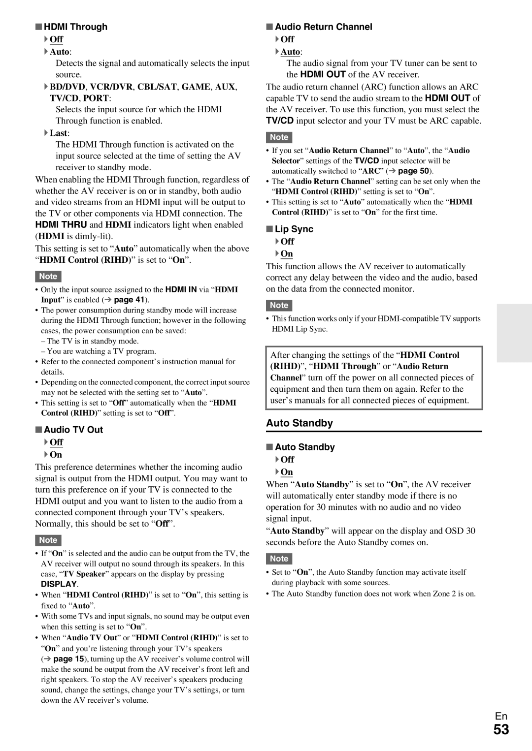 Onkyo TX-NR579 instruction manual Auto Standby 