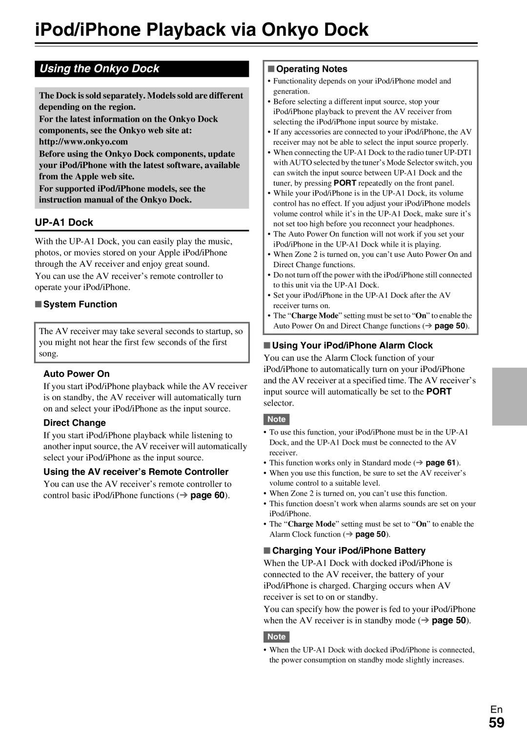 Onkyo TX-NR579 instruction manual IPod/iPhone Playback via Onkyo Dock, Using the Onkyo Dock, UP-A1 Dock 