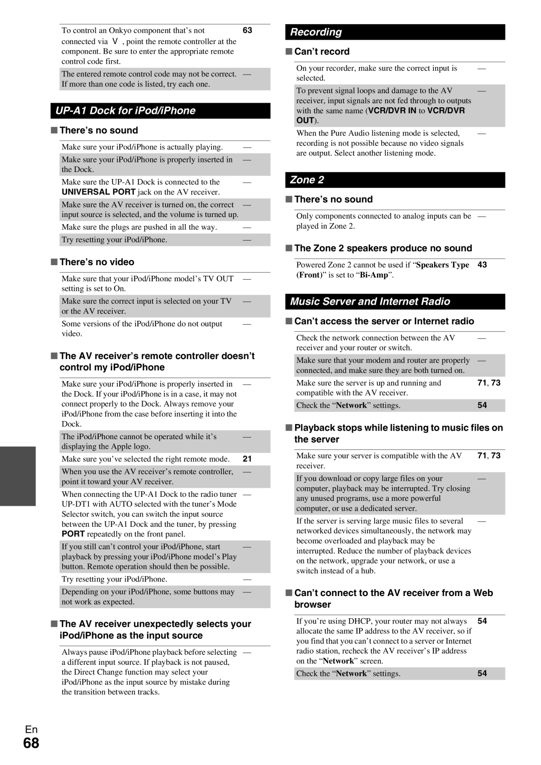 Onkyo TX-NR579 instruction manual UP-A1 Dock for iPod/iPhone, Recording, Zone, Music Server and Internet Radio 