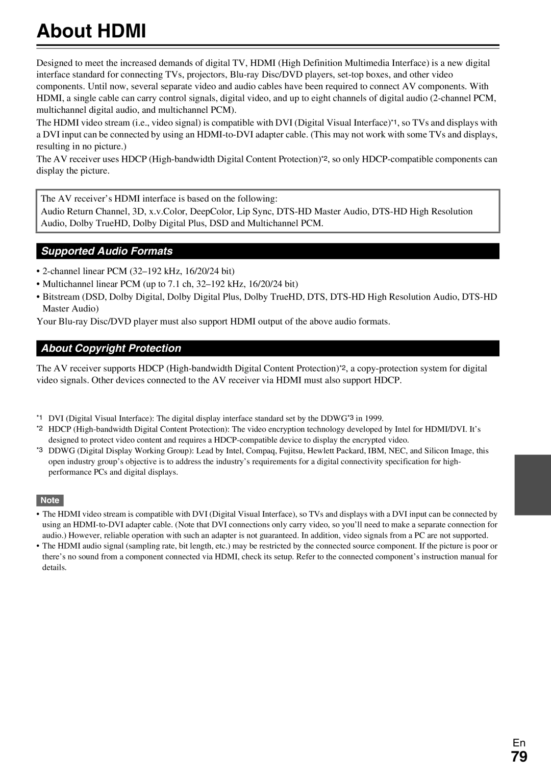 Onkyo TX-NR579 instruction manual About Hdmi, Supported Audio Formats, About Copyright Protection 