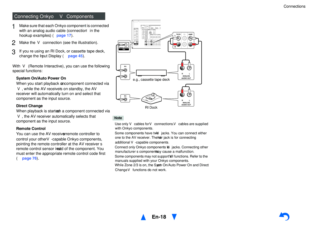 Onkyo TX-NR616 En-18, Connecting Onkyo uComponents, System On/Auto Power On, Direct Change, Remote Control 