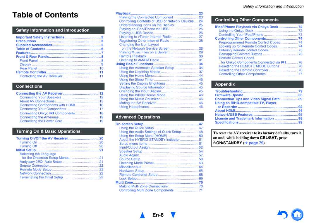 Onkyo TX-NR616 instruction manual Table of Contents 