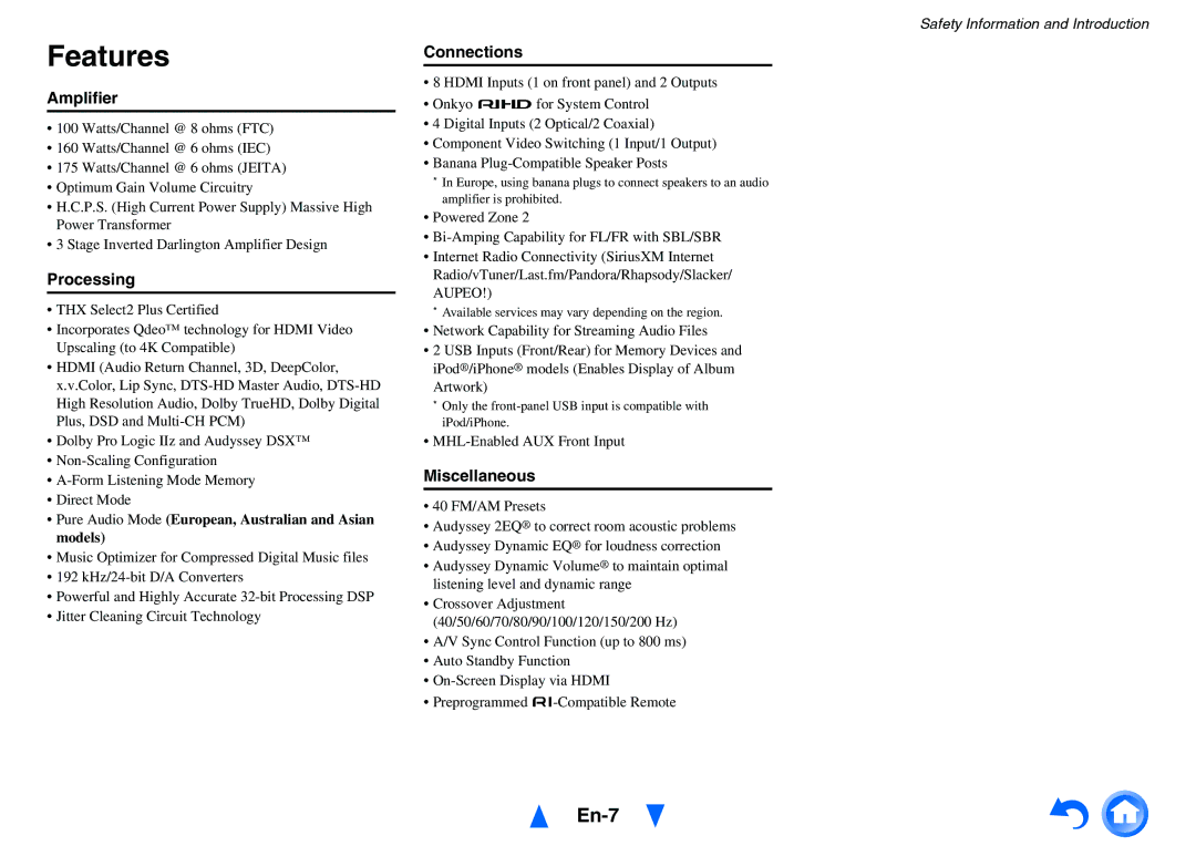 Onkyo TX-NR616 instruction manual Features, En-7 