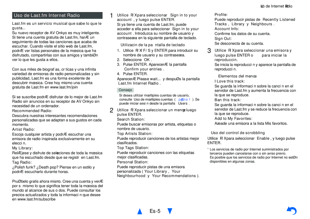 Onkyo TX-NR626 Es-5, Uso de Last.fm Internet Radio, Last.fm es un servicio musical que sabe lo que le Gusta 