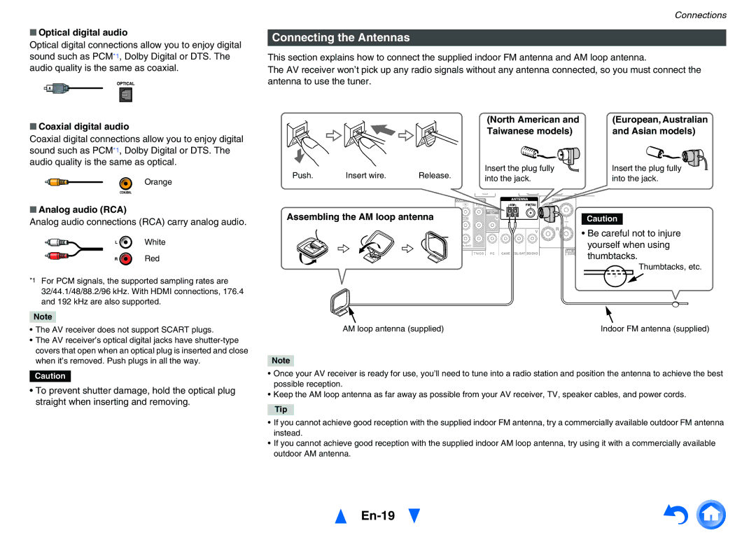 Onkyo TX-NR626 instruction manual En-19, Connecting the Antennas 