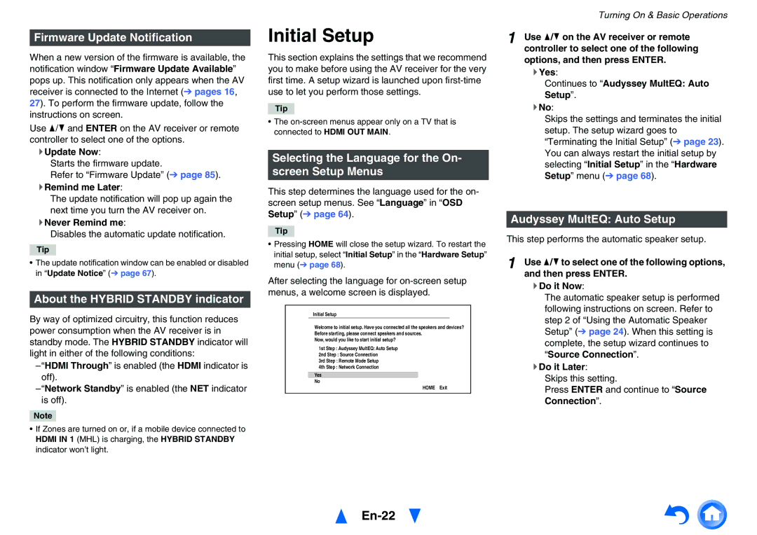 Onkyo TX-NR626 instruction manual Initial Setup, En-22 