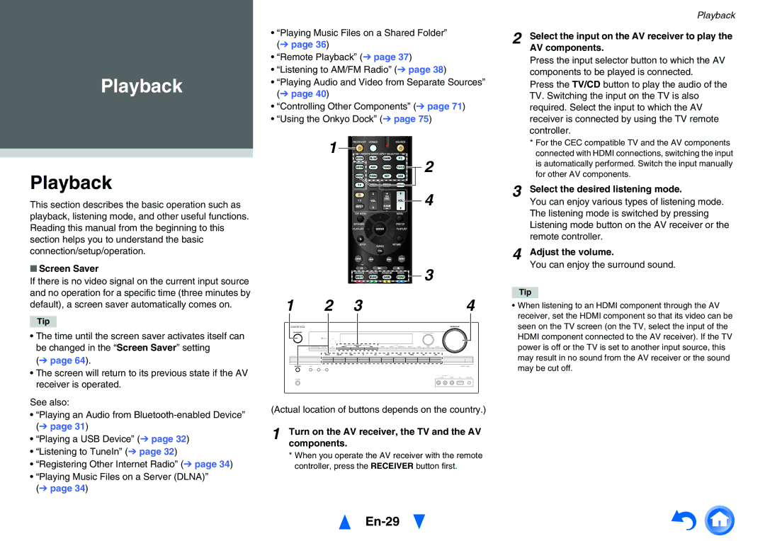 Onkyo TX-NR626 instruction manual Playback, En-29 