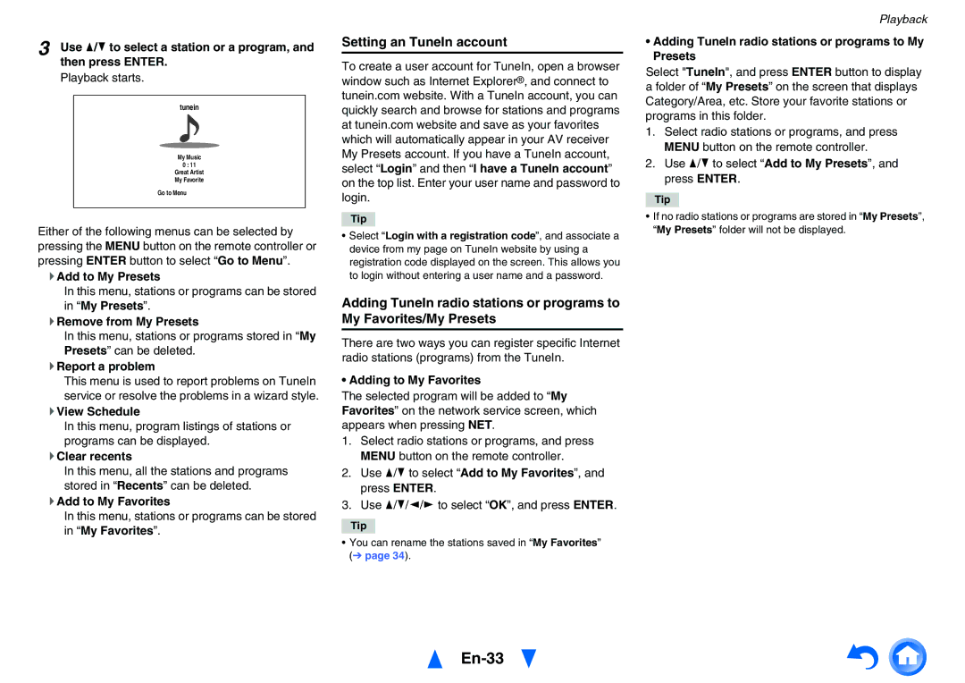 Onkyo TX-NR626 instruction manual En-33, Setting an TuneIn account 