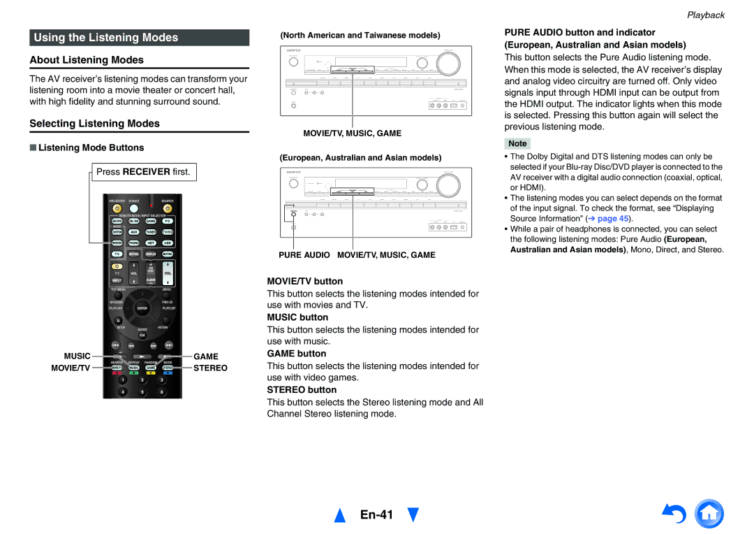 Onkyo TX-NR626 instruction manual En-41, Using the Listening Modes, About Listening Modes, Selecting Listening Modes 