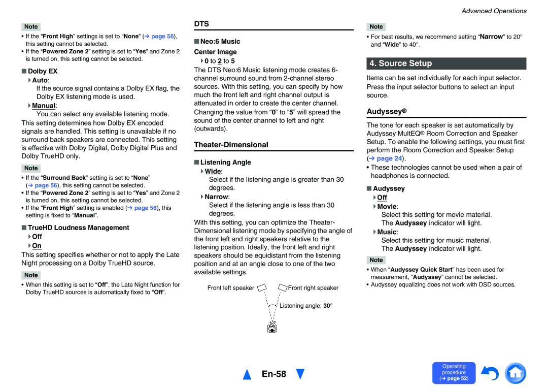 Onkyo TX-NR626 instruction manual En-58, Source Setup, Theater-Dimensional 
