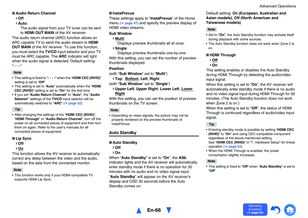Onkyo TX-NR626 instruction manual En-66, Auto Standby 