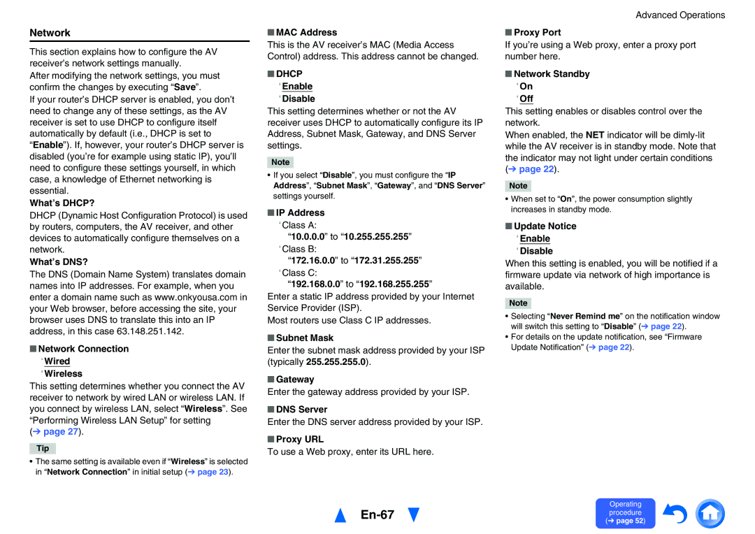 Onkyo TX-NR626 instruction manual En-67, Network, Dhcp 