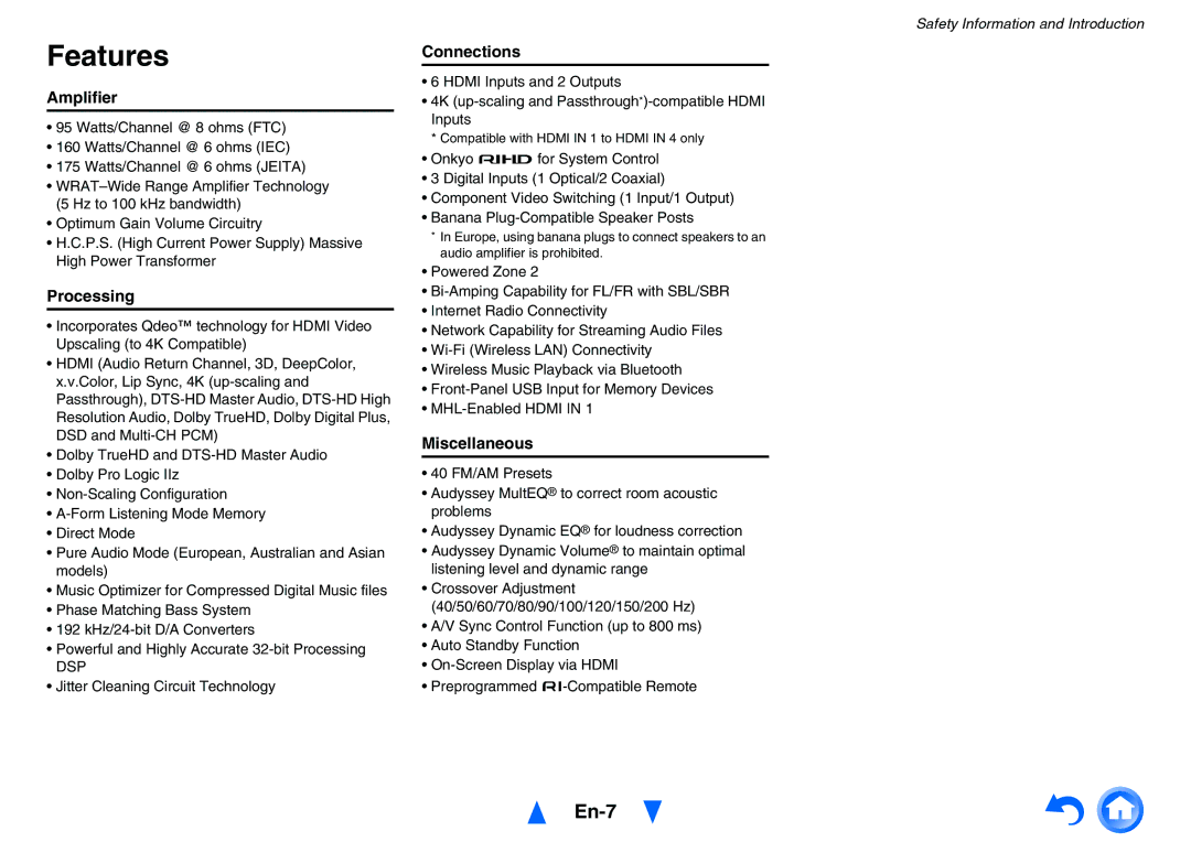 Onkyo TX-NR626 instruction manual Features, En-7 