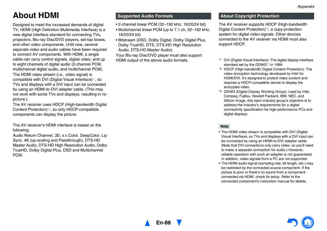 Onkyo TX-NR626 instruction manual About Hdmi, En-88, Supported Audio Formats, About Copyright Protection 