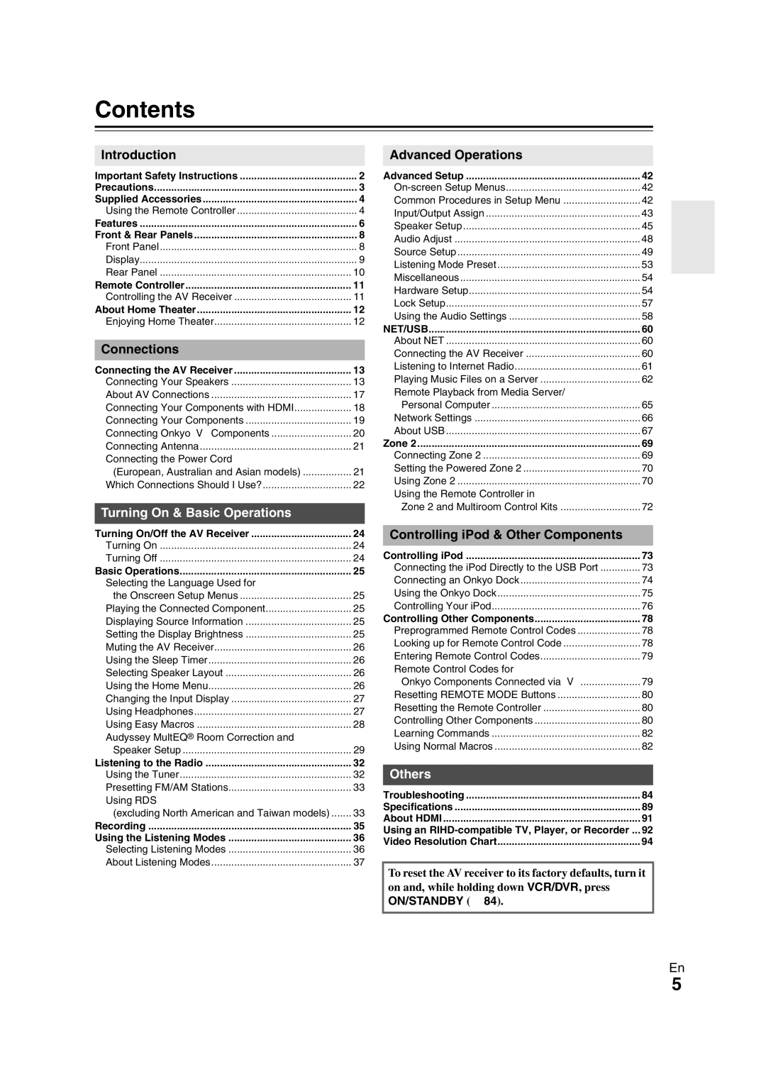 Onkyo TX-NR708 instruction manual Contents 