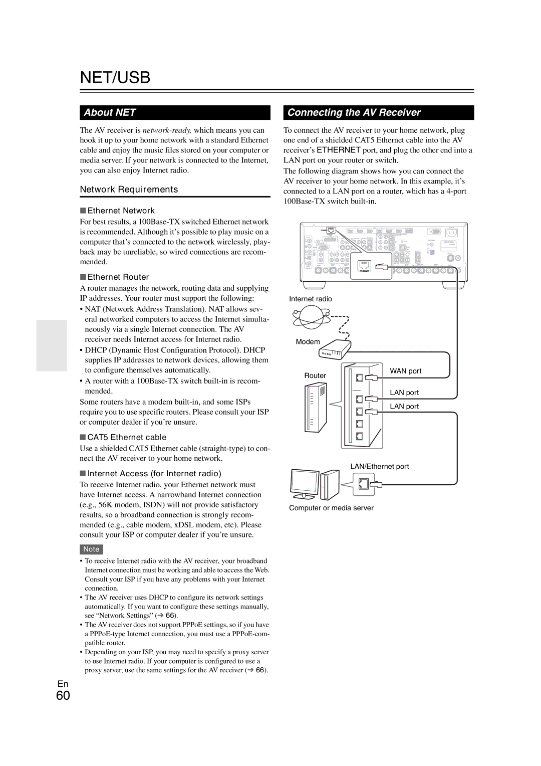 Onkyo TX-NR708 instruction manual About NET, Connecting the AV Receiver, Network Requirements 