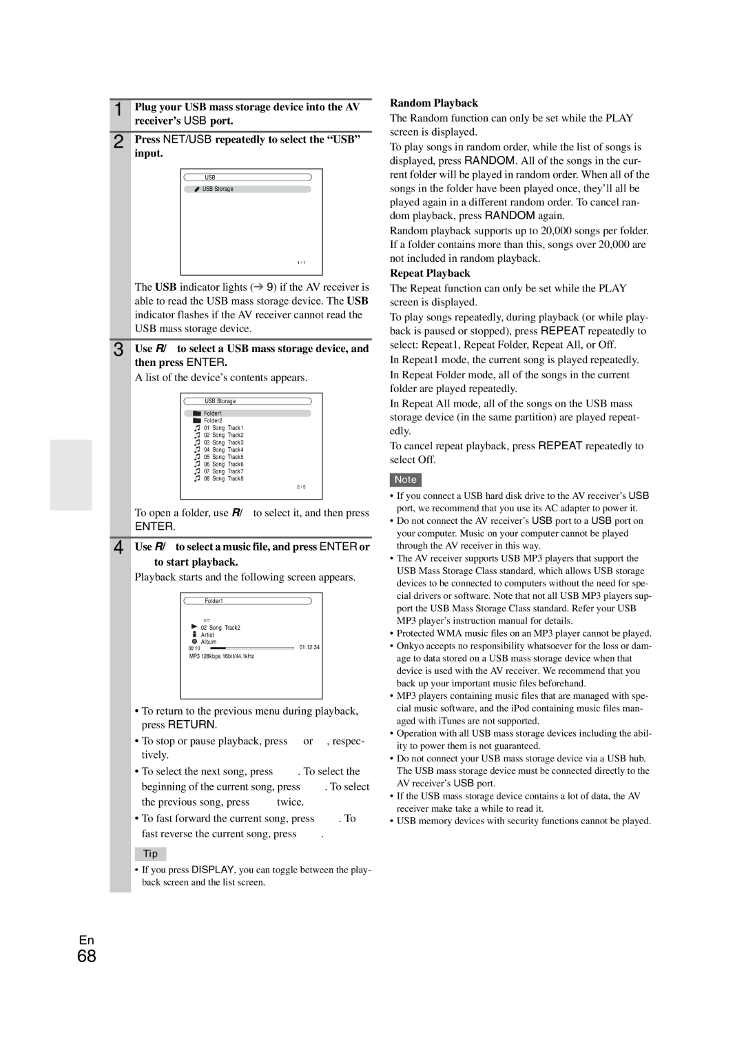 Onkyo TX-NR708 instruction manual Plug your USB mass storage device into the AV, Receiver’s USB port, Input 