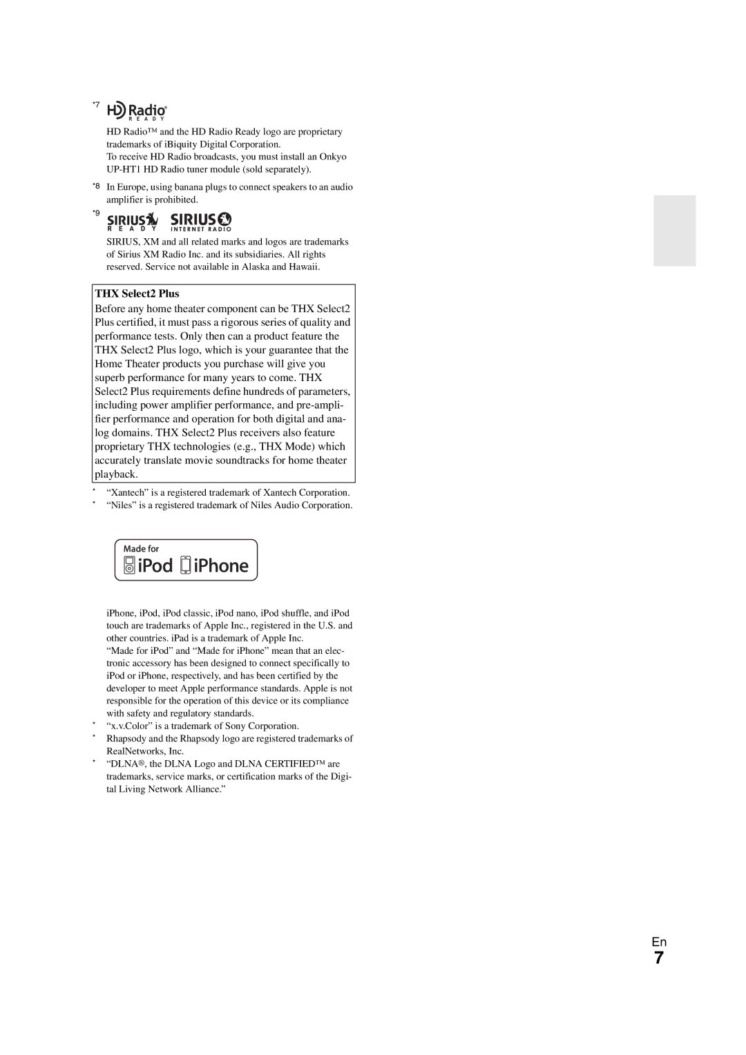 Onkyo TX-NR708 instruction manual THX Select2 Plus, Amplifier is prohibited 