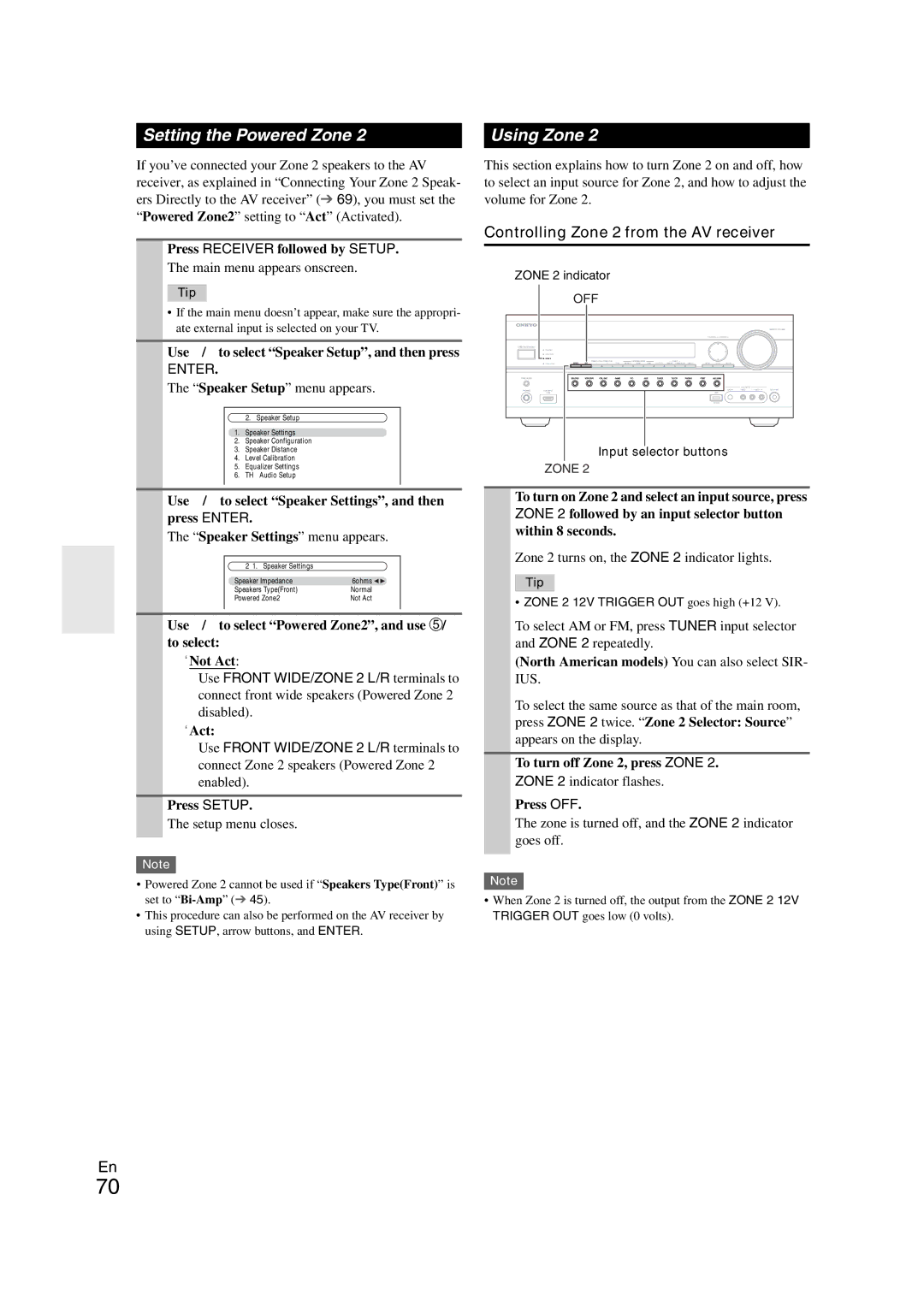 Onkyo TX-NR708 instruction manual Setting the Powered Zone Using Zone, Controlling Zone 2 from the AV receiver 