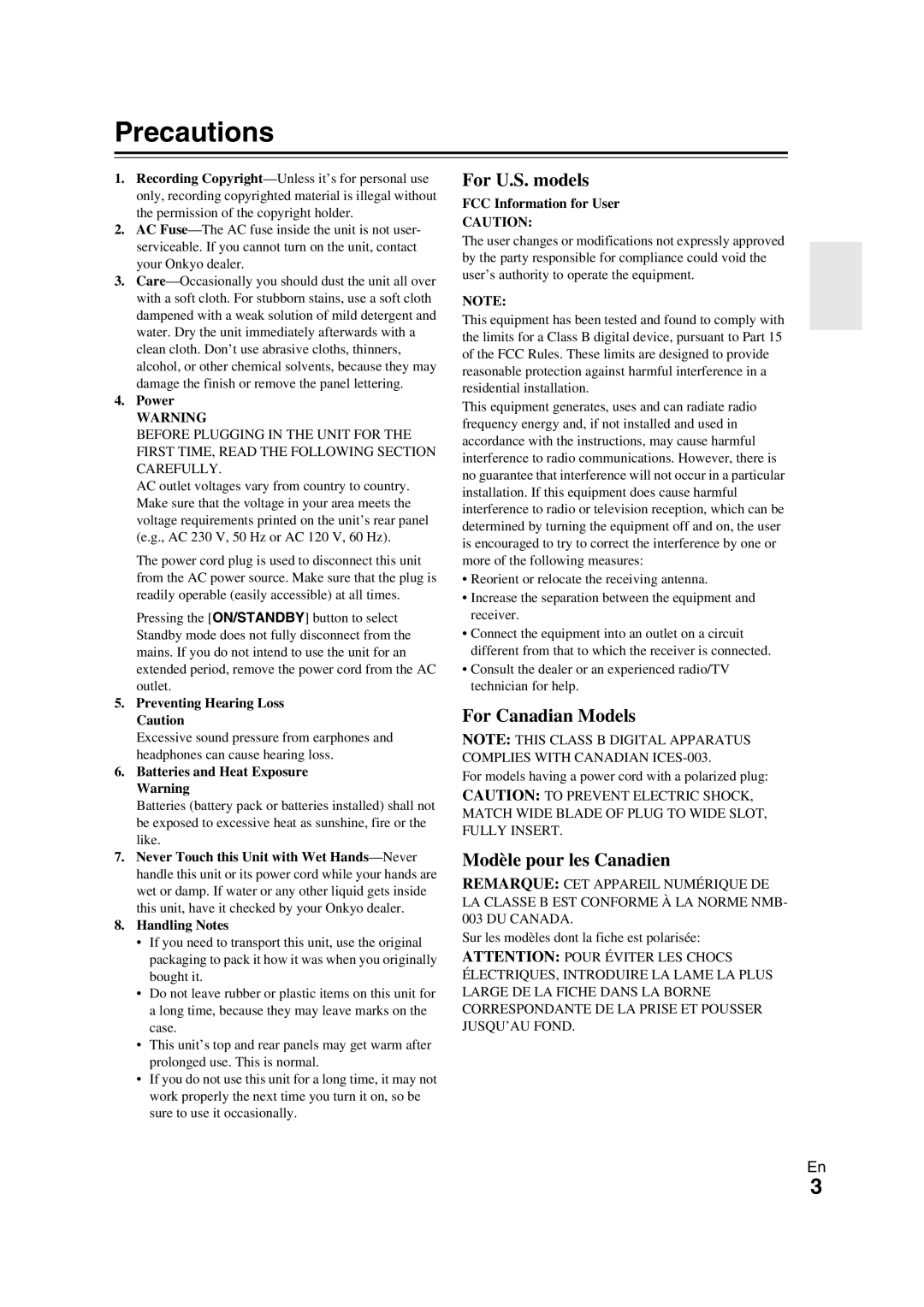 Onkyo TX-NR709 instruction manual Precautions 