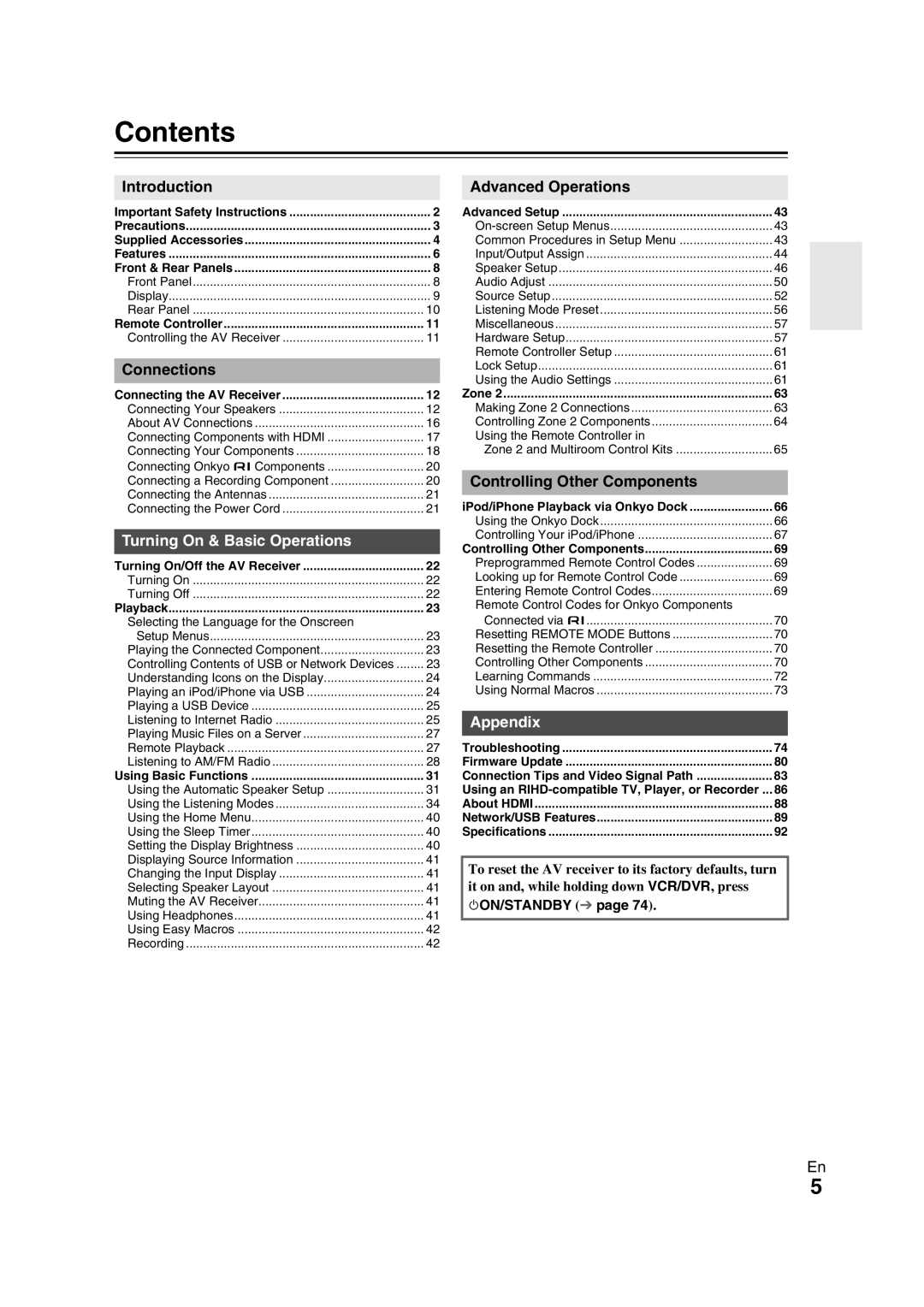 Onkyo TX-NR709 instruction manual Contents 