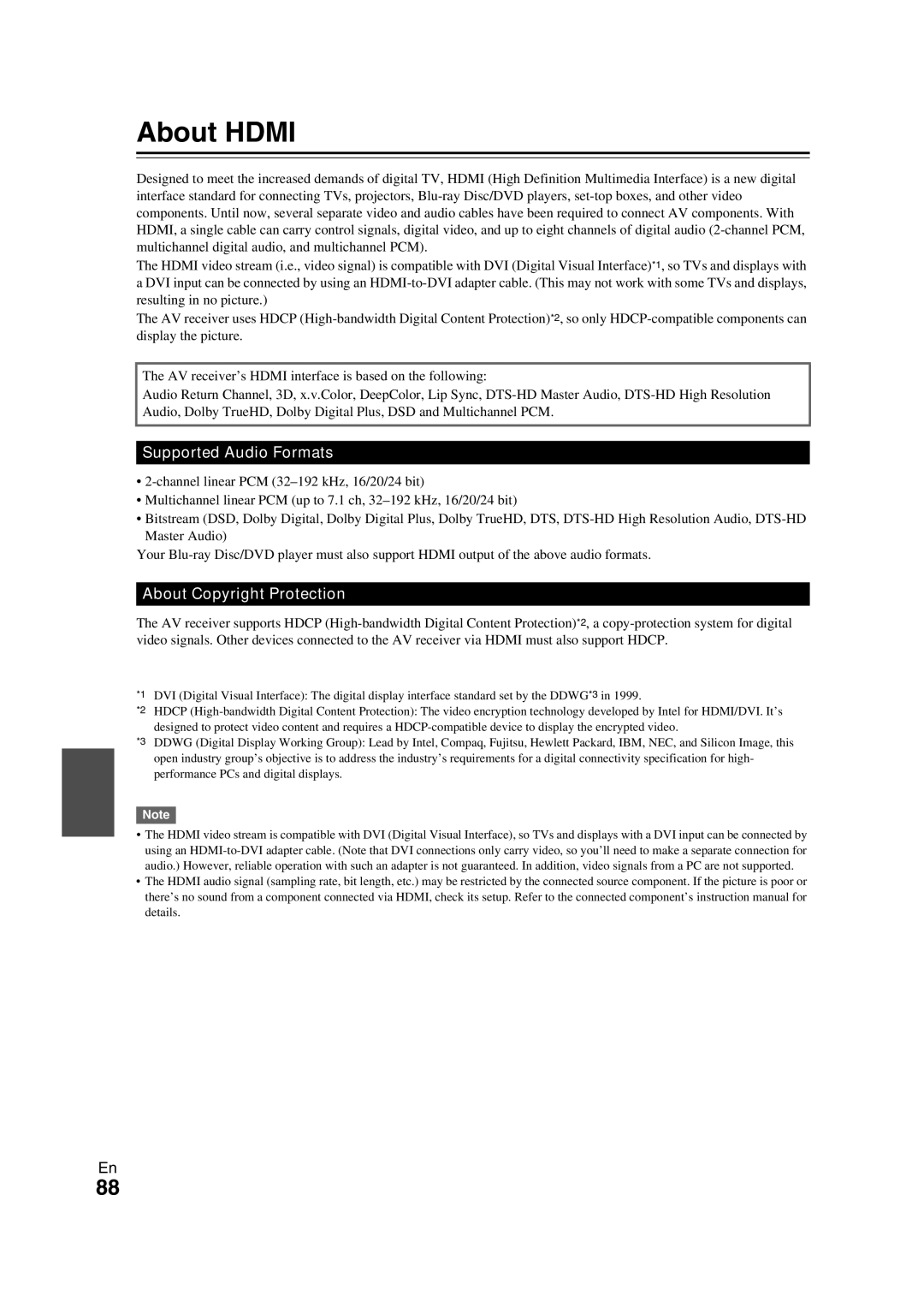 Onkyo TX-NR709 instruction manual About Hdmi, Supported Audio Formats, About Copyright Protection 