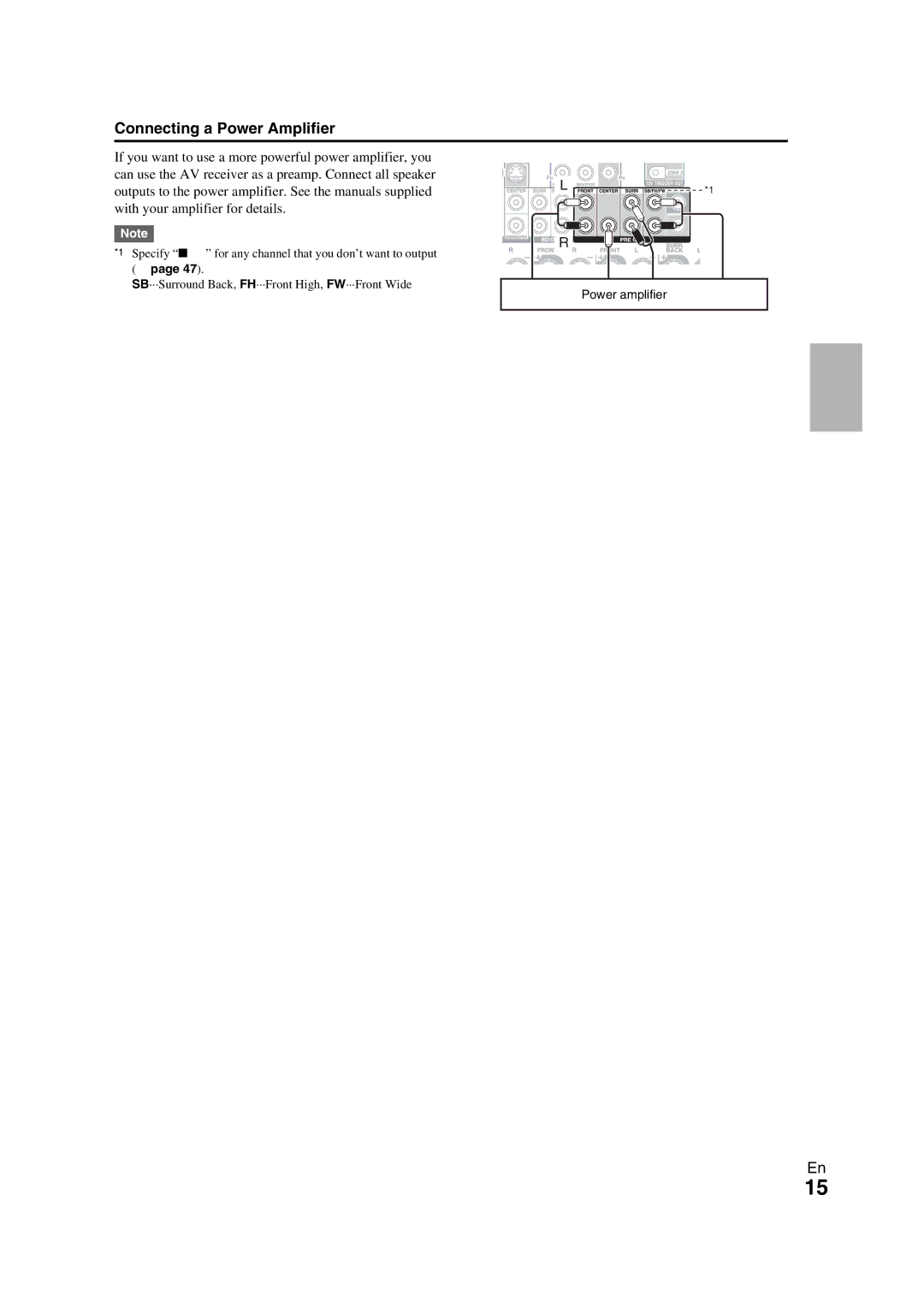 Onkyo TX-NR709 instruction manual Connecting a Power Amplifier 