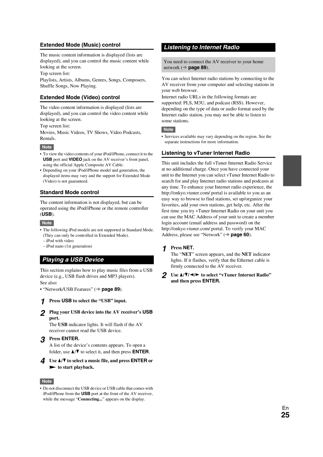 Onkyo TX-NR709 instruction manual Playing a USB Device, Listening to Internet Radio 