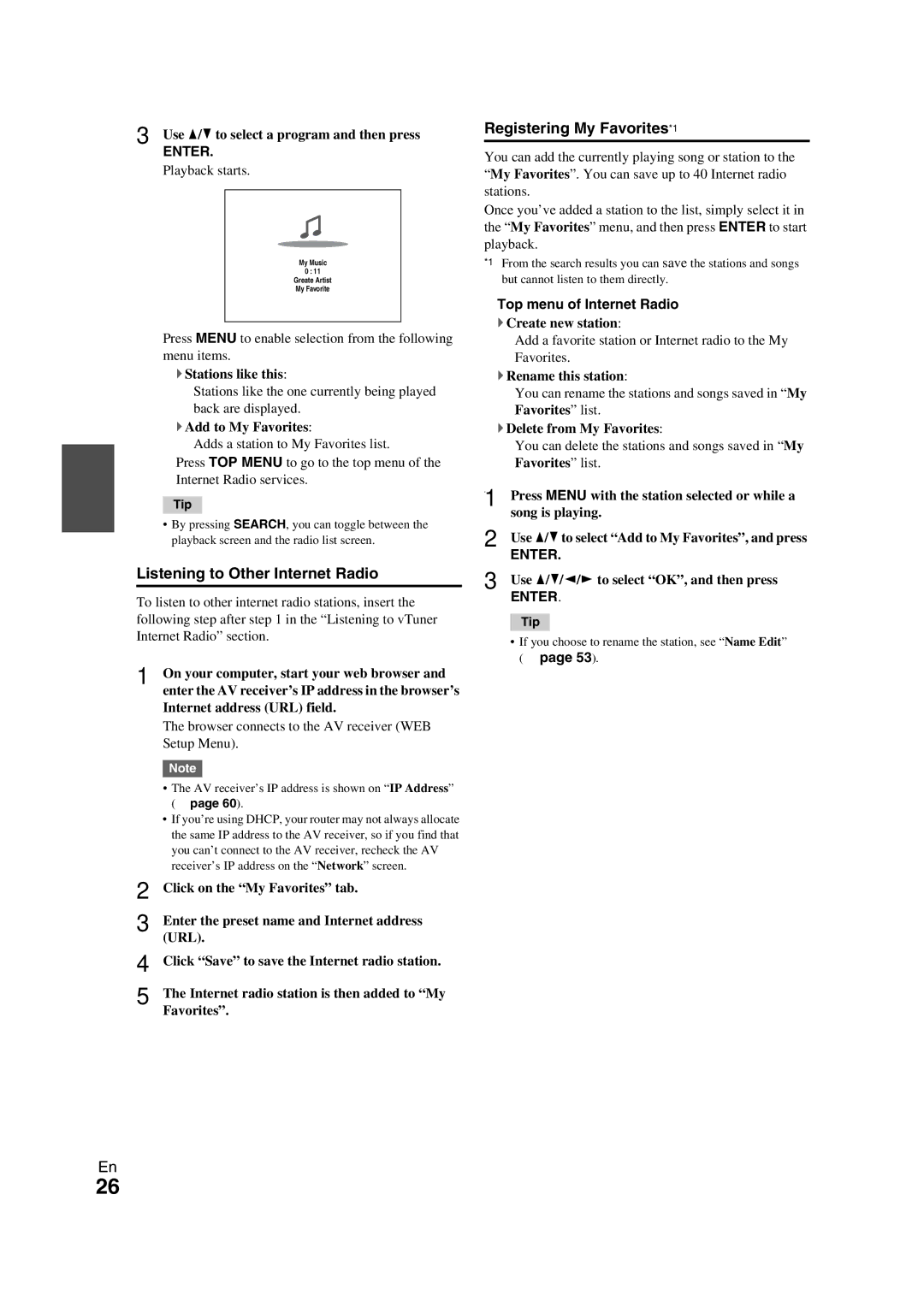 Onkyo TX-NR709 instruction manual Listening to Other Internet Radio, Registering My Favorites*1, Top menu of Internet Radio 